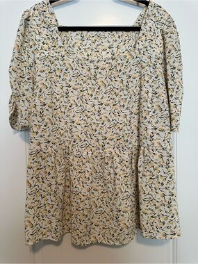 Floral Square-Neck Women's Blouse in Cream and Yellow